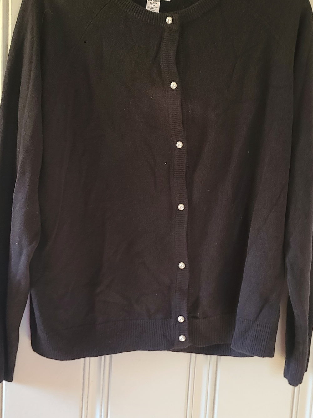 Hampshire Studio Luxelon Petite PXLBlack Women's Button-Front Sweater Cardigan